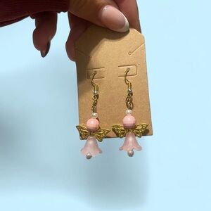 Charming Pink and Gold Angel Earrings